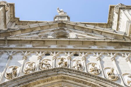 majestic facade of the cathedral of Toledo in Spain, beautiful churchの写真素材