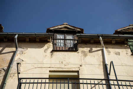 old windows and classical city of San Ildefonso, Palacio de la Granja in Spainの写真素材