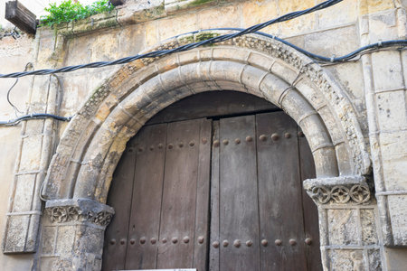 medieval door Spanish city of Segovia. Old wooden entrance. ancient architectureのeditorial素材