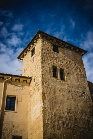Traditional architecture with balconies and old windows, city of Segovia in Spainのeditorial素材