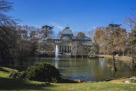 Lake, Crystal Palace in the Retiro park Madrid, Spainのeditorial素材