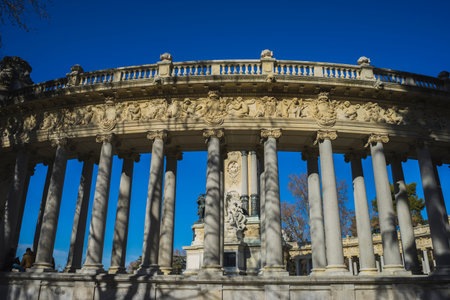 Monument to King Alfonso XII, Lake in Retiro park, Madrid Spainのeditorial素材