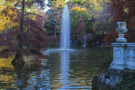lake with reflections on water autumnの写真素材