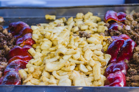 Mediterranean food plates, European cuisine, medieval fair in Spainの写真素材