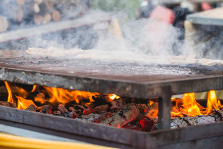 picnic, barbecue with sausages and lamb in a medieval fair, Spain