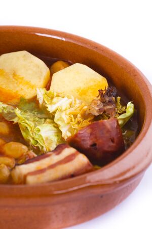 Madrid stew on earthenware pot, spanish foodの写真素材