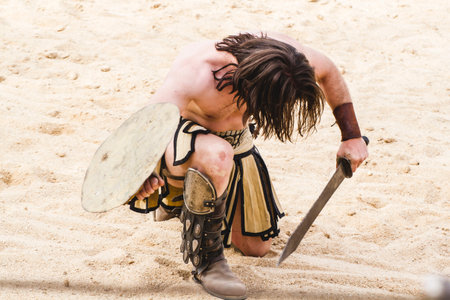 Proud, gladiator fighting in the arena of Roman circusの写真素材