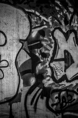 segment of a street art grafitti in black and white inkの写真素材