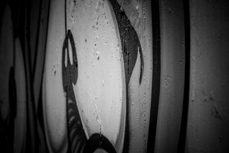 black ink grafitti design in city wall, street art segmentの写真素材