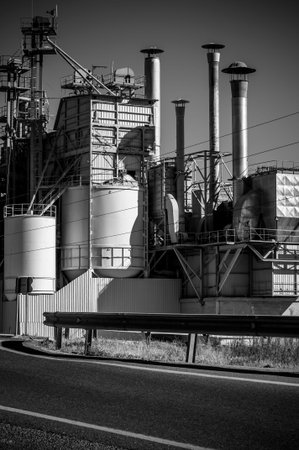 Refinery structure, pipelines and towers, heavy industry overview