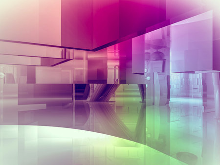 open space, clean room with shapes in 3d, business space, hospitals or art galleryの写真素材