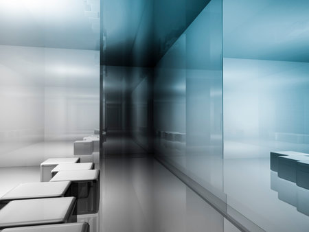 open space, clean room with shapes in 3d, business space, hospitals or art galleryの写真素材