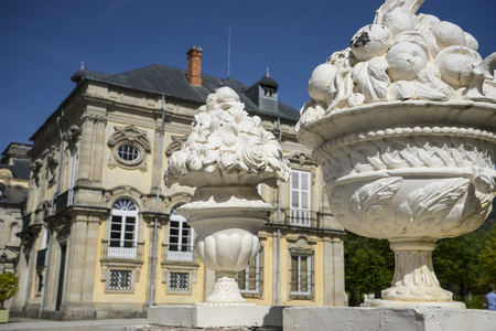 Palacio de la Granja de San Ildefonso in Madrid, Spain. beautiful villa with gardens and classical sourcesのeditorial素材