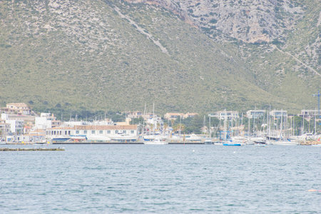 Mallorca beach with stormy sky, seashore without peopleの写真素材