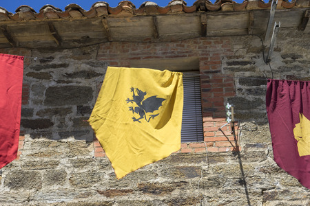 Culture, shields and medieval coats of arms in a traditional fair in Zamora, Spainの写真素材