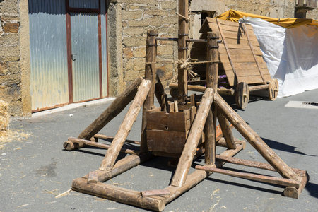 medieval siege weapons, festival with antique decor in a traditional village in Spain zamora
