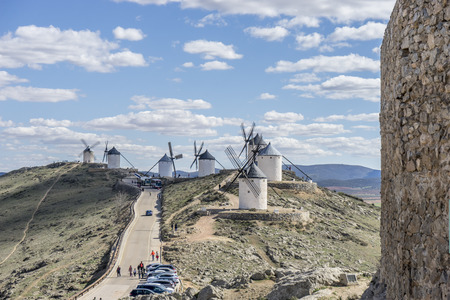 Windmill, medieval castle town of Consuegra in Toledo, Spainの写真素材