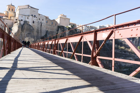 Wooden and iron bridge in the Enchanted City of Cuencaの写真素材