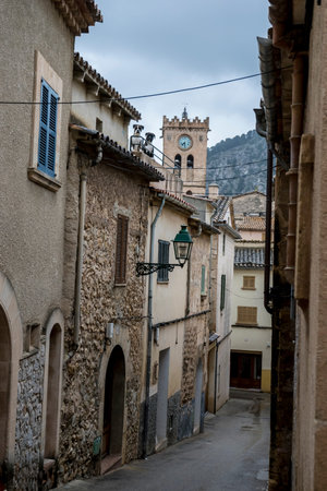 View of Puerto Pollensa in the Balearic Islands, Spain, old stone streets and traditional architectureの写真素材