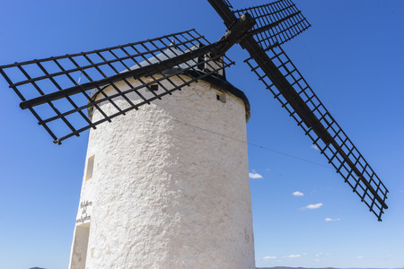 Windmill, White wind mills for grinding wheat. Town of Consuegra in the province of Toledo, Spainの写真素材
