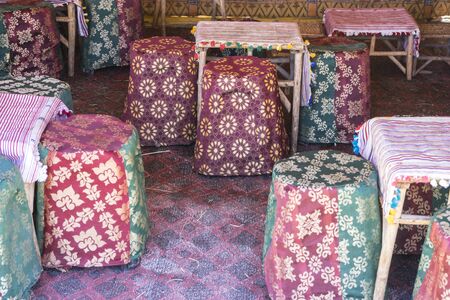 Arabic tea room, various armchairs with many colors, typical style of Arab cultureの写真素材