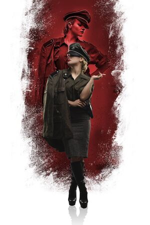 Movie reenacting, German officer of the Second World War. Woman with power, dominant and severeの写真素材