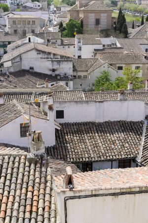 Eco, Classic tile roof, Chinchon, Spanish municipality famous for its old medieval square of green color, medieval village tourismの写真素材