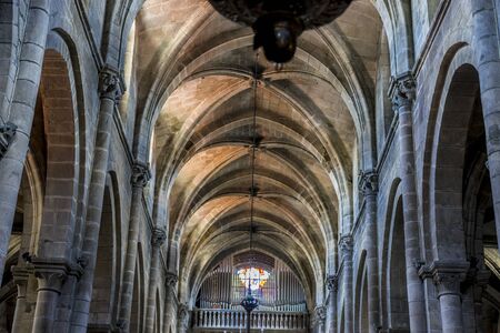 Medieval architectural arches inside the Cathedral of Ourense in Spain. Gothic styleのeditorial素材
