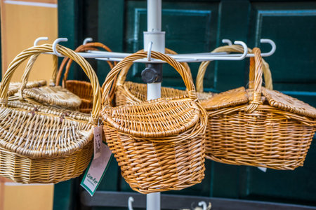 wicker baskets at a street stall in Spainの写真素材