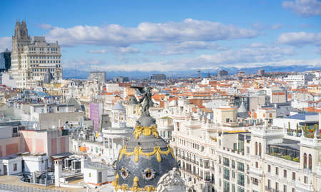 Metropolis, Panoramic aerial view of Gran Via, main shopping street in Madrid, capital of Spain, Europe.の写真素材