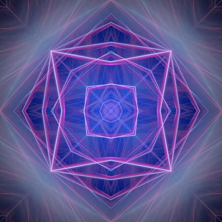 blue, Flower shaped fractal mandala, digital artwork for creative graphic design. Colorful glowing...