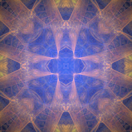 blue, Flower shaped fractal mandala, digital artwork for creative graphic design. Colorful glowing abstract pattern, fractal for backgroundの写真素材