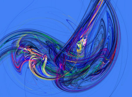 Blue shaped fractal background, digital artwork for creative graphic design. Colorful glowing abstract pattern, modern futureの写真素材