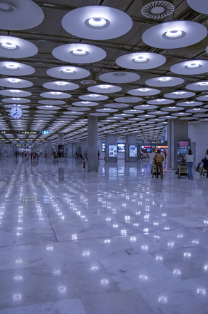 Madrid, Spain - MARCH 22 2018: Barajas International Airport Terminal interior. Duty free Madrid Arrival shop inside Adolfo Suarez airport.のeditorial素材