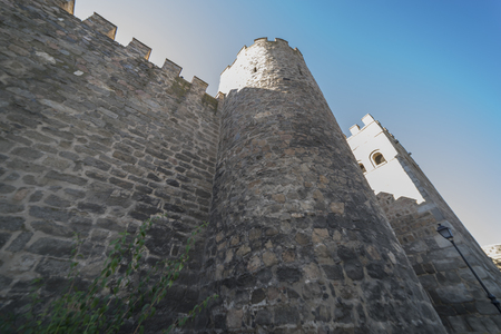 Medieval walls of the Spanish city of Toledo, large stone walls to defend the city from attacks during the Middle Agesのeditorial素材