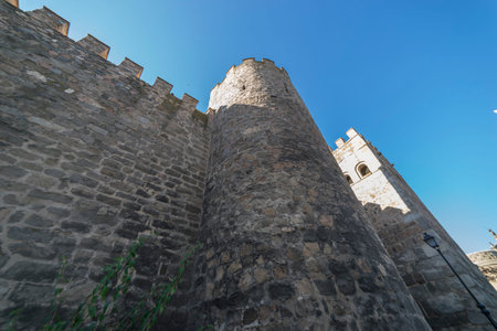 Fortress Medieval walls of the Spanish city of Toledo, large stone walls to defend the city from...