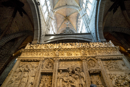 Avila, Spain - April 17, 2019. Interior of the Cathedral of Avila during the celebration of Holy Week in Spain.のeditorial素材