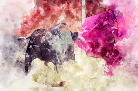 Fighting bull picture from Spain. Black bullの写真素材