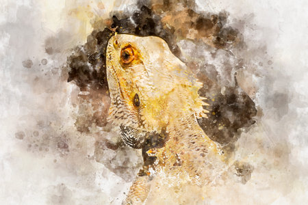 watercolor, scaly lizard skin resting in the sun