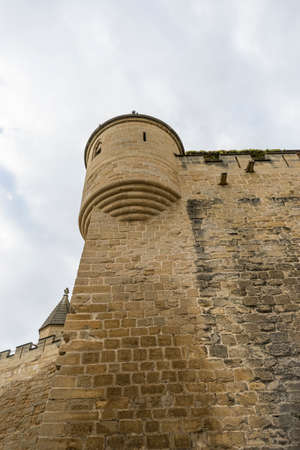 Medieval castle of the City of Olite in Navarra, Spain. Wall, battlements and fortressのeditorial素材
