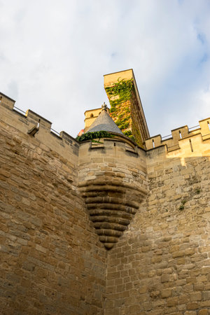 Medieval castle of the City of Olite in Navarra, Spain. Wall, battlements and fortressのeditorial素材