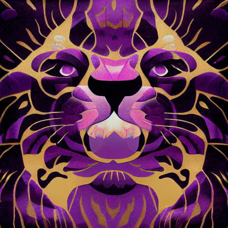 Africa, colored shapes in the shape of a tiger, leopard or jaguar head, woven from golden threads, creative abstract backgroundの写真素材