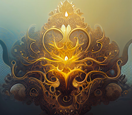 luxury and elegance concept, delicate gold decorative pieces on blur background, floral design decorative imageの写真素材