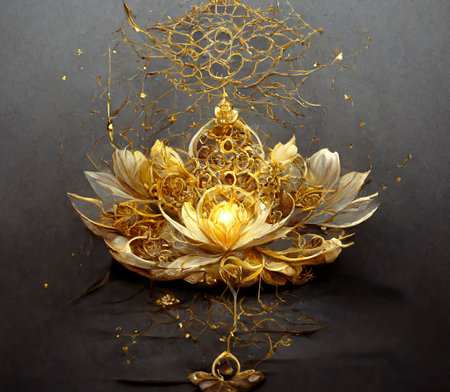 decorative gold pieces with background blur effect, image to decorate christmas invitations or elegant designs. fine shapes and decorative threadsの写真素材