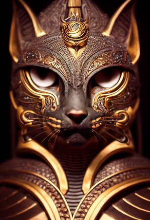 Egyptian cat in gold with gold ornaments. mythology and worship of cats created with Generative AI technologyの素材