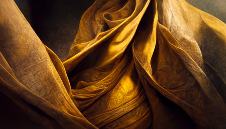 Drapery, Golden Fabric Weave Illustration: A Luxurious Depiction of Soft and Shimmering Textile Art created with Generative AI technologyの素材