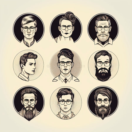 User Avatar Illustration: A Diverse Collection of Profile Icons Depicting People of Different Ages, Ethnicities, and Professions created with Generative AI technologyの素材