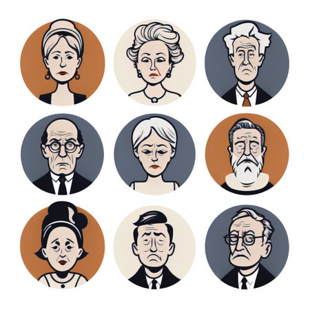 User Avatar Illustration: A Diverse Collection of Profile Icons Depicting People of Different Ages, Ethnicities, and Professions created with Generative AI technologyの素材