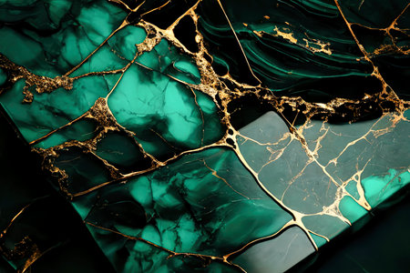 Marbled marble with gold lines, elegant background design for graphic design. emerald or jade green colorの素材