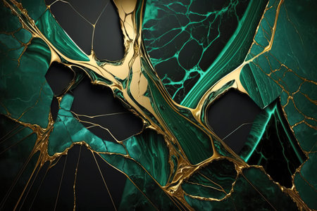 Marbled marble with gold lines, elegant background design for graphic design. emerald or jade green colorの素材